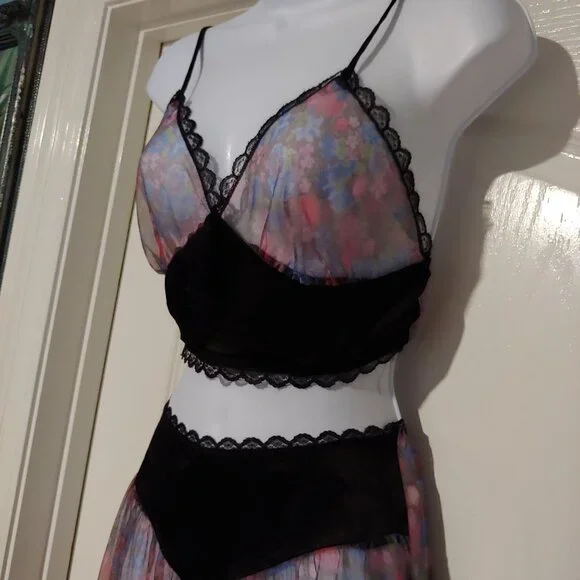 VTG Petra Fashions 89/90's Sheer Floral Lingerie Set Harem Sheer Genie Loungewea - Picture 7 of 12